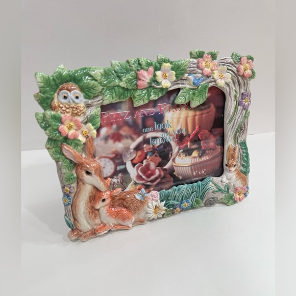 Vintage Fitz & Floyd 1999 Ceramic Woodland Animals 4x6 Picture Frame - Picture 2 of 8